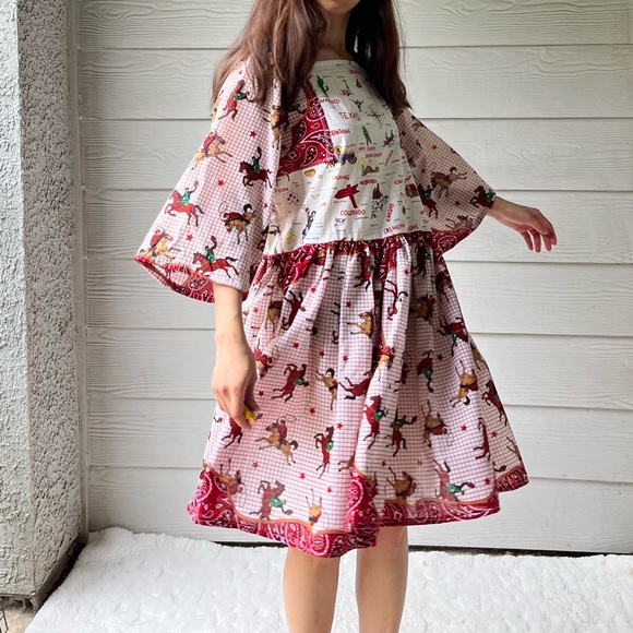 Western Rodeo | US Map | Handmade Bandana Dress SKU 05296 Red/Cowboy - Picture 14 of 16